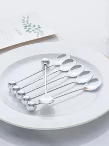 2pcs/Set Gold/Silver Beaded Decorative Ball Spoons, Coffee Spoons, Cake & Snack Spoons - Silver - View 6