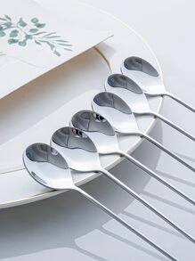 2pcs/Set Gold/Silver Beaded Decorative Ball Spoons, Coffee Spoons, Cake & Snack Spoons - Silver - View 7