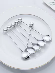 2pcs/Set Gold/Silver Beaded Decorative Ball Spoons, Coffee Spoons, Cake & Snack Spoons - Silver - View 8