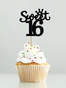 Decoraciones para pasteles de cumpleaños Número 16 con el mensaje "Hello" 4 diseños de 3 piezas cada , para un total de 12 piezas por paquete - Negro - Ver 3