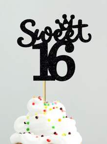 Decoraciones para pasteles de cumpleaños Número 16 con el mensaje "Hello" 4 diseños de 3 piezas cada , para un total de 12 piezas por paquete - Negro - Ver 4