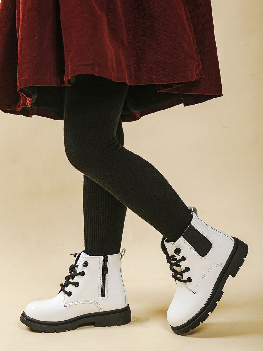 Girls Zip Side Lace-up Front Chelsea Boots - White - View 1