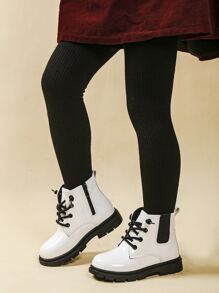 Girls Zip Side Lace-up Front Chelsea Boots - White - View 2