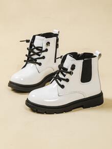 Girls Zip Side Lace-up Front Chelsea Boots - White - View 3
