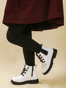 Girls Zip Side Lace-up Front Chelsea Boots - White - View 6