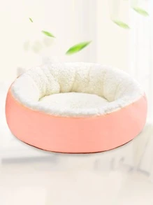 1pc Plush Inside Round Pet Bed - Pink - View 3