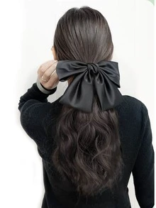 Bow-knot Decor Medium Curly Ponytail Synthetic Hair Extension - Black - View 1