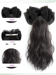Bow-knot Decor Medium Curly Ponytail Synthetic Hair Extension - Black - View 5