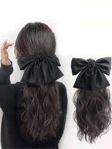 Bow-knot Decor Medium Curly Ponytail Synthetic Hair Extension - Black - View 6