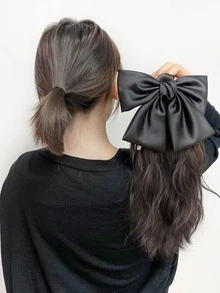 Bow-knot Decor Medium Curly Ponytail Synthetic Hair Extension - Black - View 8