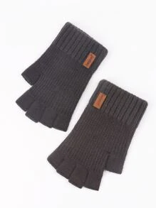 iwarm Men Letter Label Detail Fingerless Gloves - Dark Grey - View 2