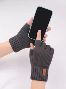 iwarm Men Letter Label Detail Fingerless Gloves - Dark Grey - View 3