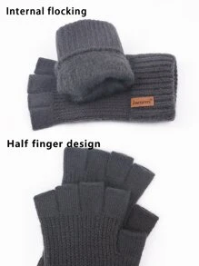 iwarm Men Letter Label Detail Fingerless Gloves - Dark Grey - View 4