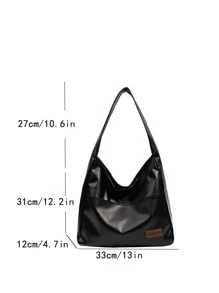 Fashion Shoulder Bag Tote Bag,Hobo Bag Vintage,Casual Solid Color Large Capacity For Women, Rookies & White-Collar Workers,For Girl,For Woman Gift Bag,Perfect For Office,Work ,Business,Commute - Black - View 3