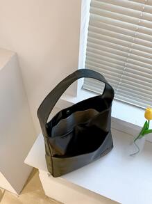 Fashion Shoulder Bag Tote Bag,Hobo Bag Vintage,Casual Solid Color Large Capacity For Women, Rookies & White-Collar Workers,For Girl,For Woman Gift Bag,Perfect For Office,Work ,Business,Commute - Black - View 4