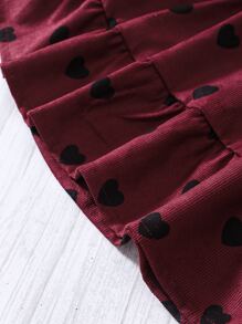 小女童愛心圖案荷葉邊荷葉袖腰帶燈芯絨洋裝