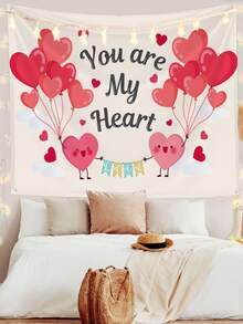 Heart & Slogan Graphic Decorative Tapestry - Multicolor - View 1
