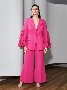 MOTF PREMIUM 大碼喇叭西裝褲 - 玫紅色 - 查看 7