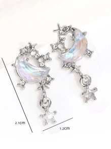 Rhinestone Moon & Star Decor Earrings - Silver - View 4
