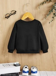 SHEIN 嬰兒女孩手勢和字母圖案下垂肩運動衫 - 黑色 - 查看 2