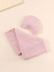 Newborn Baby Wrap Blanket Set With Bow Decoration Hat, 1pc Swaddle Blanket And 1pc Headband For 1-10 Months - Coral Pink - View 4