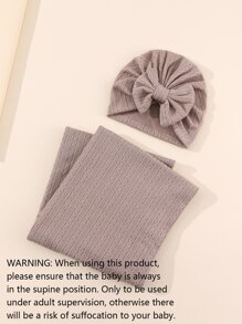 2pcs Solid Baby Swaddling Blanket & Turban Hat - Coffee Brown - View 3