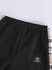 SHEIN Chicos Pantalones deportivos con capucha con estampado de letra con costura lateral en contraste sin camiseta - Negro - Ver 5