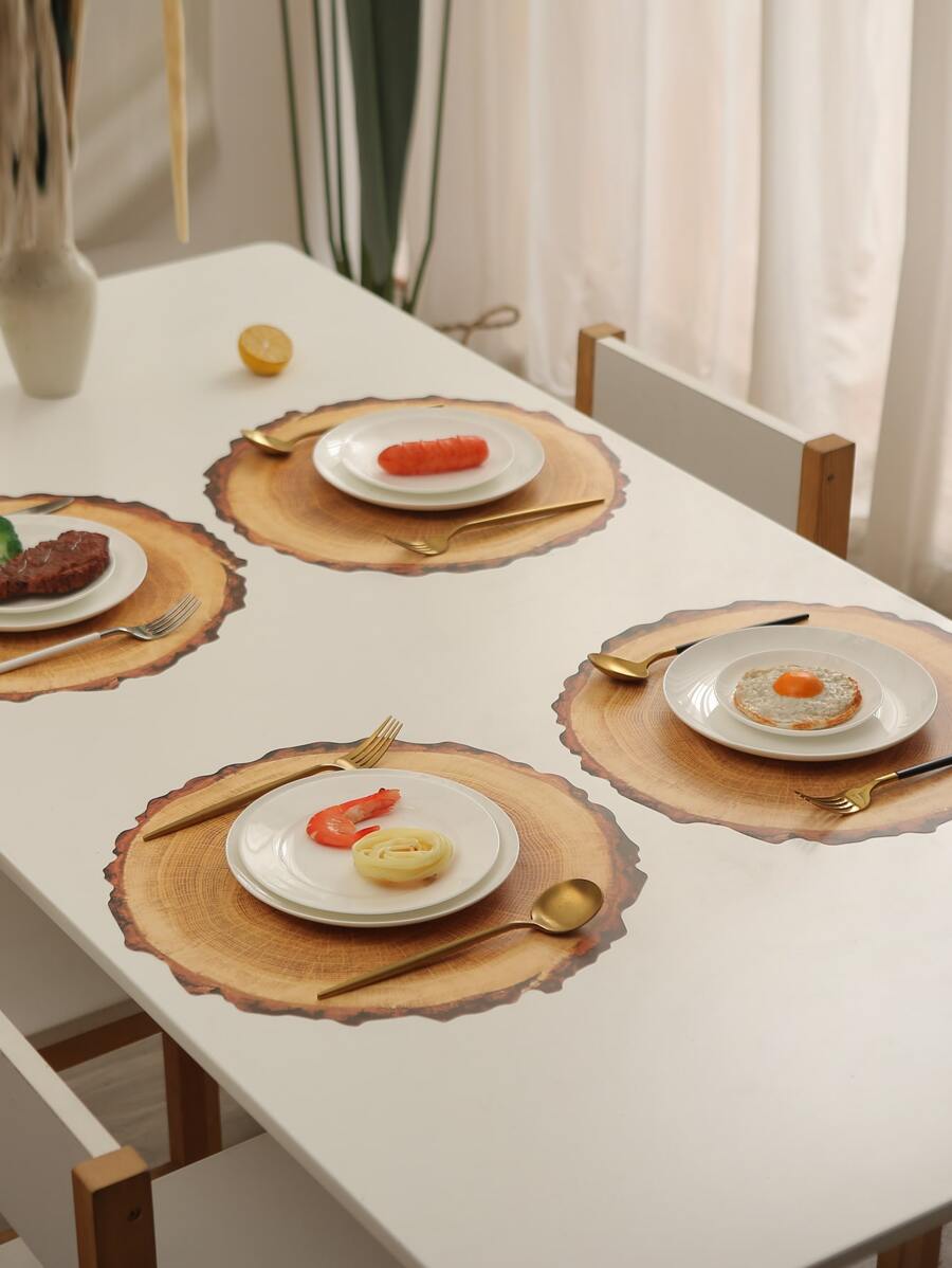 1pc Wooden Grain Design Place Mat, Tree Stump Design Table Mat For Dining Room - Multicolor - View 1