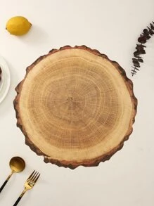 1pc Wooden Grain Design Place Mat, Tree Stump Design Table Mat For Dining Room - Multicolor - View 2