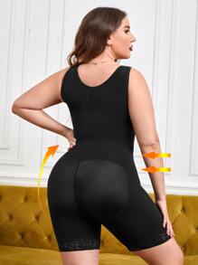 Mono de shapewear con cremallera delantera de talla grande - Negro - Ver 2