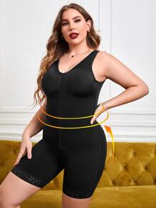 Mono de shapewear con cremallera delantera de talla grande - Negro - Ver 3
