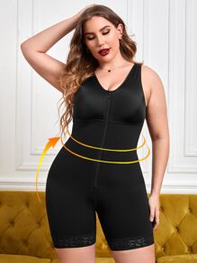 Mono de shapewear con cremallera delantera de talla grande - Negro - Ver 5