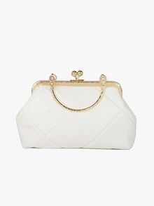 Quilted Detail Kiss Lock Chain Satchel Bag Valentines - White - View 2