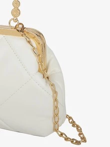 Quilted Detail Kiss Lock Chain Satchel Bag Valentines - White - View 5