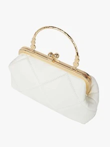 Quilted Detail Kiss Lock Chain Satchel Bag Valentines - White - View 6