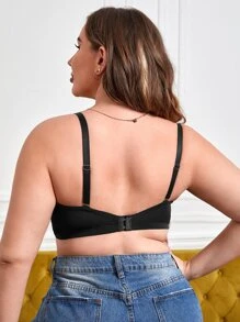 Plus Lace Trim Bow Front Underwire Bra - Black - View 2