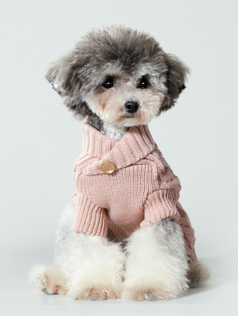 1pc UFBeMo Thin Cable Flower Pattern Pet Sweater, Soft Material, Suitable For Small And Medium Dogs And Cats, Indoor Home Wear In Summer - Dusty Pink - View 1