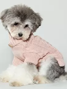 1pc UFBeMo Thin Cable Flower Pattern Pet Sweater, Soft Material, Suitable For Small And Medium Dogs And Cats, Indoor Home Wear In Summer - Dusty Pink - View 3