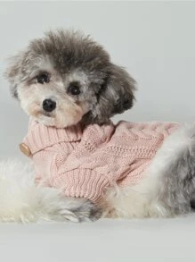 1pc UFBeMo Thin Cable Flower Pattern Pet Sweater, Soft Material, Suitable For Small And Medium Dogs And Cats, Indoor Home Wear In Summer - Dusty Pink - View 4