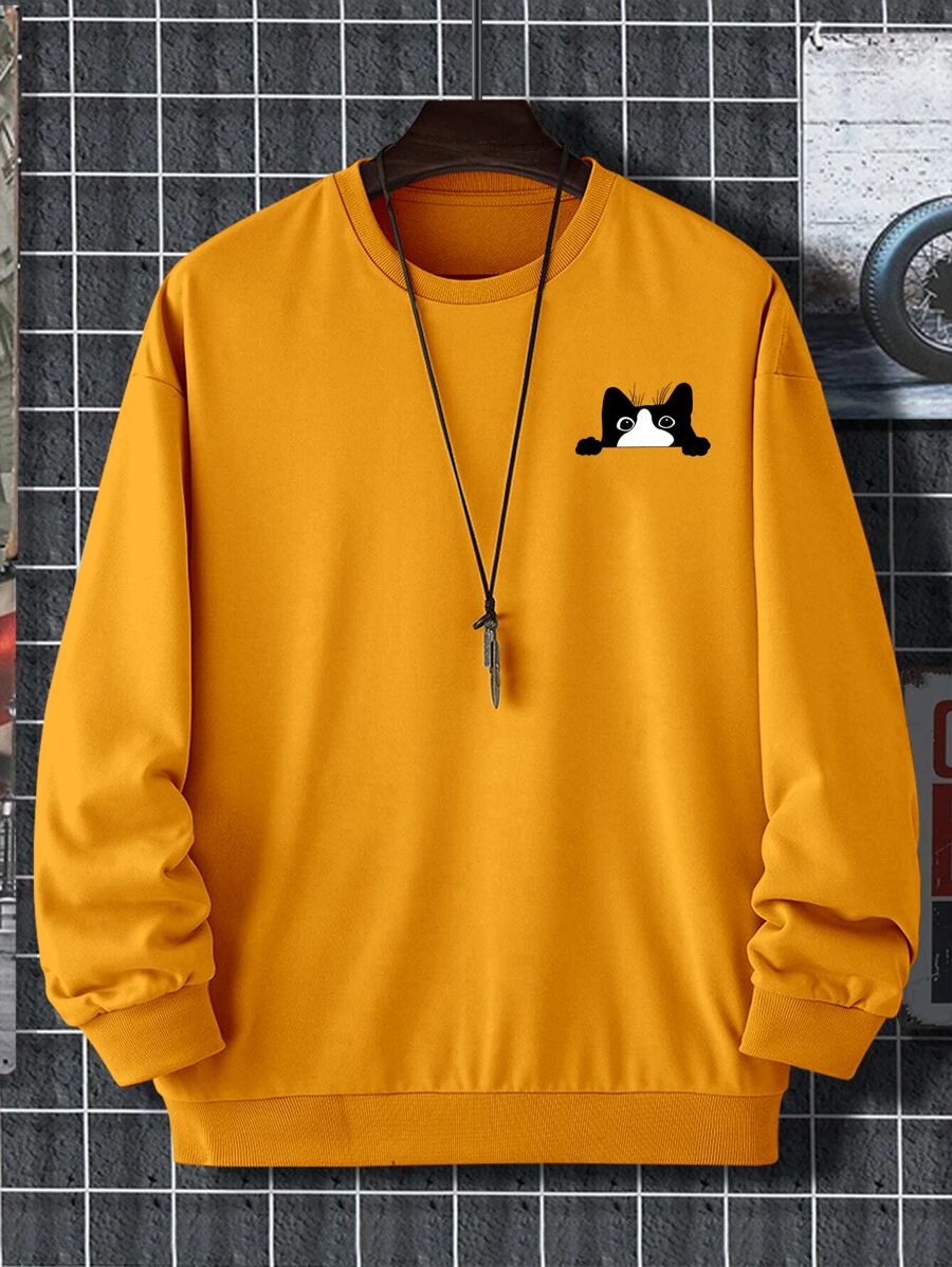 Manfinity Men Plus Cartoon Graphic Sweatshirt - Mustard Yellow - View 1