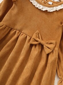 Đầm bé gái Nơ Bướm Nút Tương phản ren Xù màu trơn Dễ thương - Màu Mù tạt vàng - Xem 4