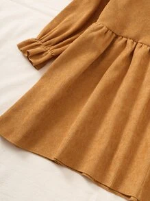 Đầm bé gái Nơ Bướm Nút Tương phản ren Xù màu trơn Dễ thương - Màu Mù tạt vàng - Xem 5