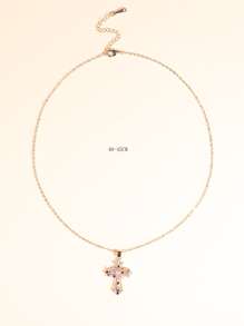 CVNANA Random Color Cubic Zirconia Cross Charm Necklace - Multicolor - View 4