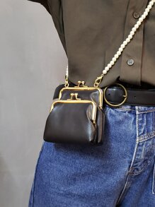 Faux Pearl Decor Kiss Lock Lightweight Fashion For Anniversary For Birthday Gift For Gift White-Collar Workers For Male For Female For Women Wallet Mini Wallet Purse Wallet Coin Wallet - Black - View 2