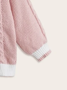 ROMWE Kawaii Jersey tejido de cable ribete en contraste de hombros caídos - Rosa - Ver 3