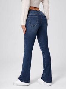 SHEINBlues Drop Waist Bootcut Leg Wool Denim Jeans - Dark Wash - View 2