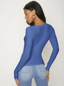 SHEIN BASICS Solid Rib-knit Slim Tee - Blue - View 2