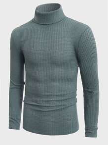 Manfinity Men Turtleneck Waffle Knit Tee - Mint Green - View 1