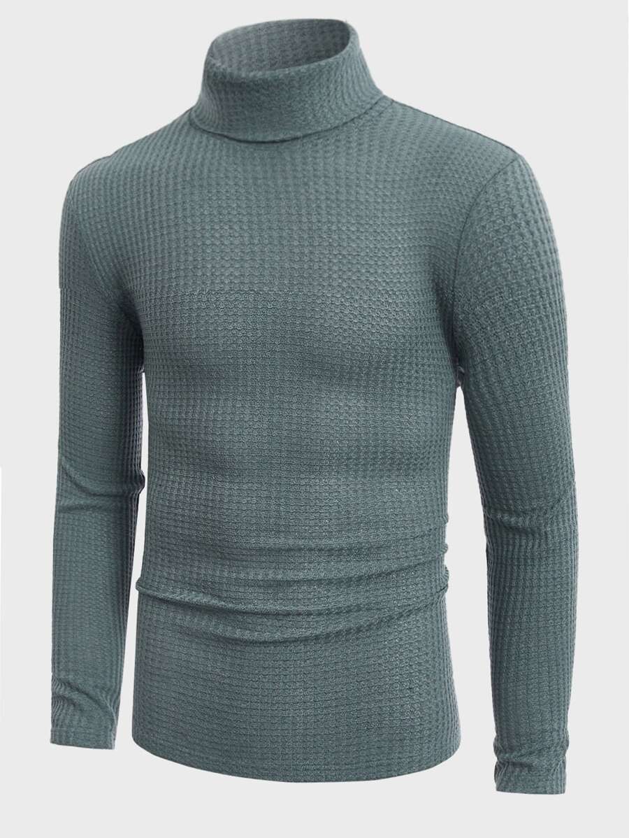 Manfinity Men Turtleneck Waffle Knit Tee - Mint Green - View 1