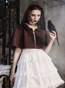 ROMWE Goth Solid Cape Coat - Coffee Brown - View 1